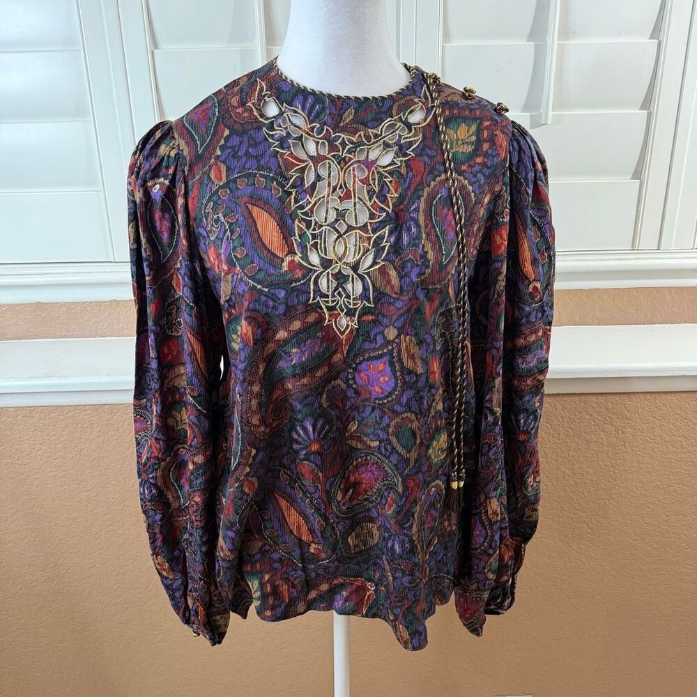 Vintage 80s Miss O By Oscar De La Renta 100% Silk Paisley Shirt Sz 10 Old Money